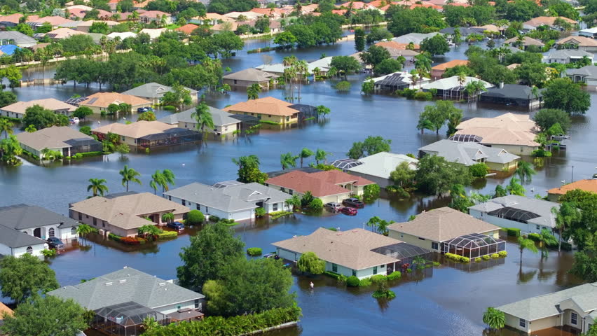 Hurricane Debby flooded homes in Laurel Meadows community in Sarasota, Florida. Aftermath of natural disaster