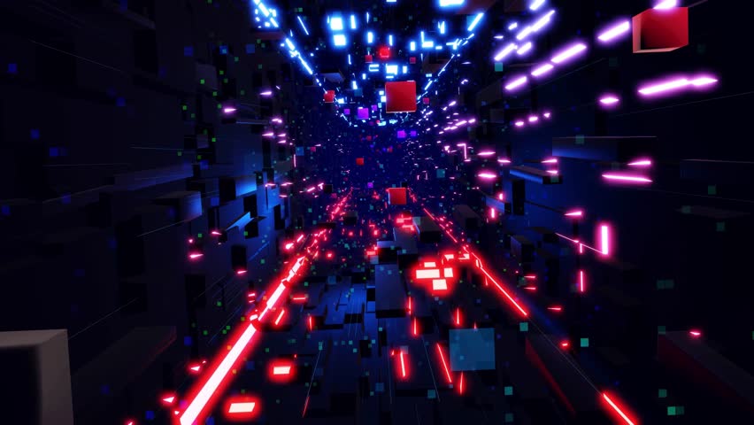 Dreamscape: High-Speed Flight Through a Neon-Lit Digital Tunnel - Creates a futuristic atmosphere and highlights the fast-paced action. 3D Illustration