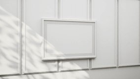 Poster mockup empty frame for picture on decorative wall panels for public buildings office, lobby, hall or residential houses living rooms and corridor design. White color. 3D animation illustration. - Powered by Shutterstock - Get 15% off with code: PIKWIZARD15