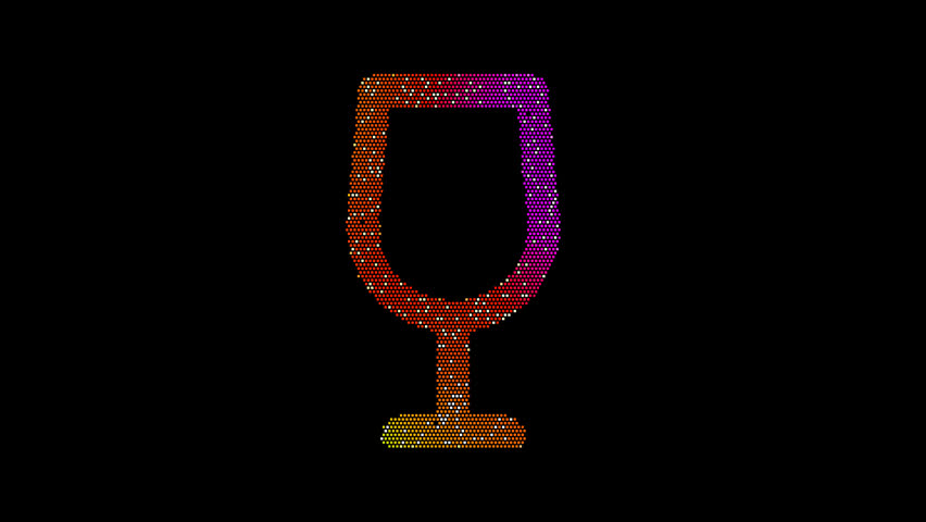 Icon wine glass is made up of LED square shapes that shimmer and flicker. There are black dead diodes. In-Out looped. Alpha BW at the end - Powered by Shutterstock - Get 15% off with code: PIKWIZARD15