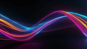 looped 3d animation. light pulses glide along curved neon lines. Abstract animated background of multicolored virtual ribbon with loop glowing in ultraviolet spectrum. Digital data transfer concept - Powered by Shutterstock - Get 15% off with code: PIKWIZARD15
