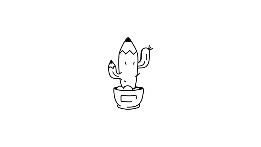 A doodle style animated icon of cactus pot 
