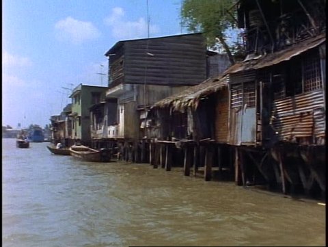Vietnam, Mekong Delta harbor, wide shot, busy, lots of boats