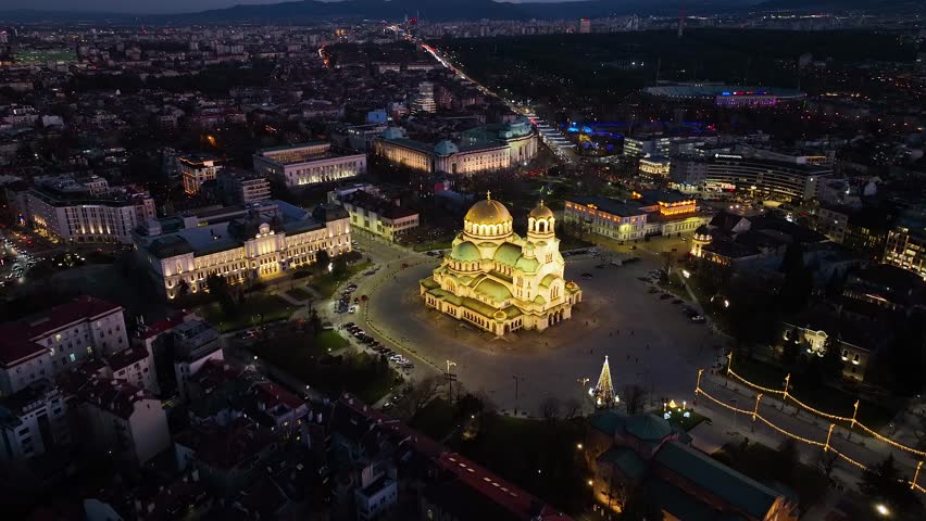 4K aerial night view of Bulgaria