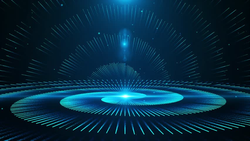 Abstract background with blue futuristic portal concept. Bright neon lights and flares animation for high technology design