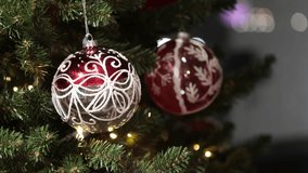 Background from a Christmas tree decorated in red and gold color close-up. - Powered by Shutterstock - Get 15% off with code: PIKWIZARD15