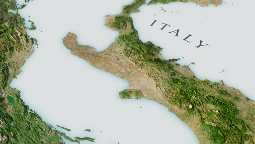 The territory of Italy, a map with a voluminous landscape, stylization on the theme of travel