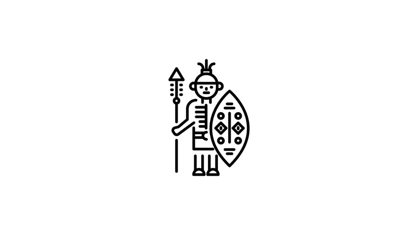 Zulu warrior animated icon in linear style 