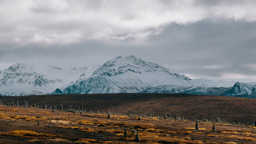 Autumn Timelapse of clouds over the Alaskan Range in Denali National Park, Alaska near Mt. McKinley