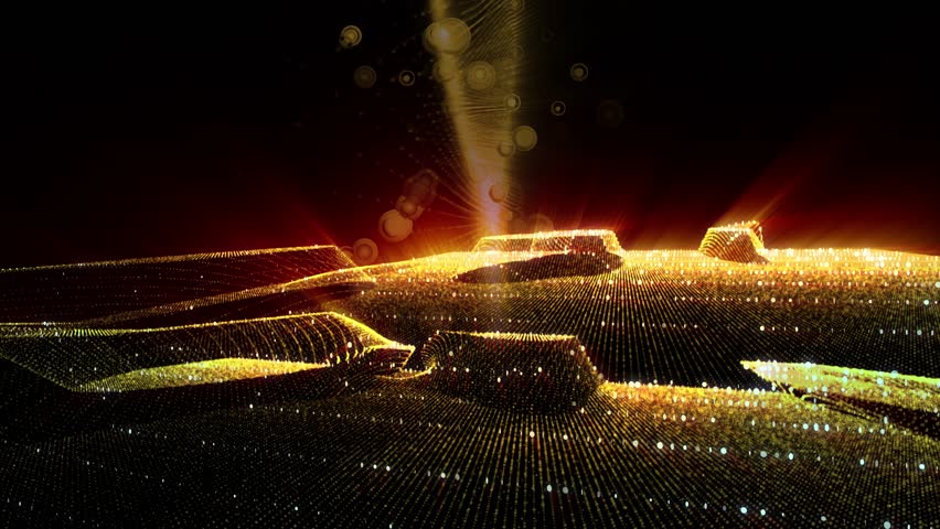 A futuristic landscape reminiscent of a mirage of moving virtual sea waves or sand dunes.
