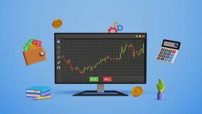 Stock trading, crypto currency investing, forex trading. Technical analysis for investment, financial and portfolio management. 3D computer with candlestick chart pattern. 4K 3D animation - Powered by Shutterstock - Get 15% off with code: PIKWIZARD15