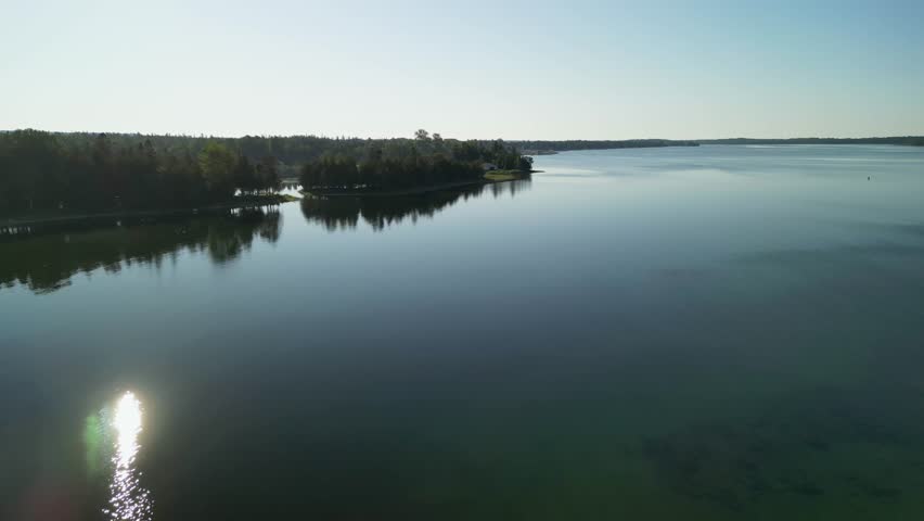 Aerial view of lake huron shoreline in upper peninsula, michigan