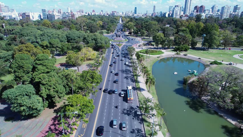 Buenos Aires Skyline At Buenos Aires Buenos Aires Argentina. Highway Interchange Crossing City With Traffic Jam. Town Sky Background Backgrounds Urban. Backgrounds Downtown Panorama.