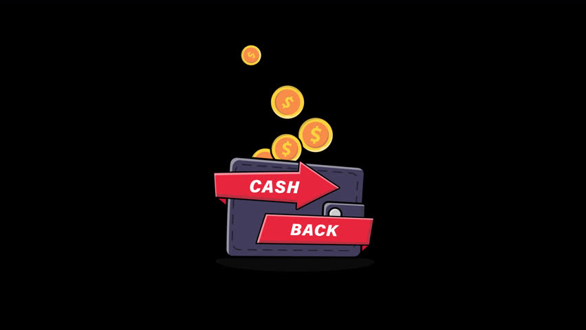 Animated Wallet with Cash Back Offer and Gold Coin. Cash Back Concept Video - Transparent