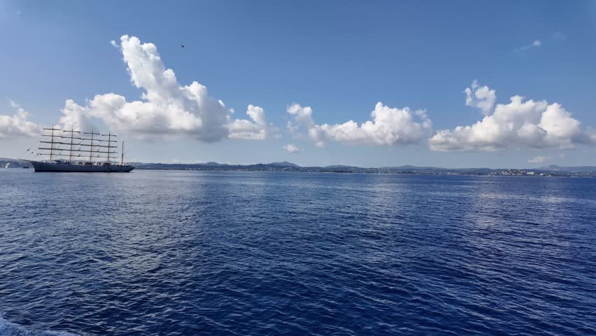 Corfu Island Greece Ionian Sea mountain landscape view from ferry ride coastline