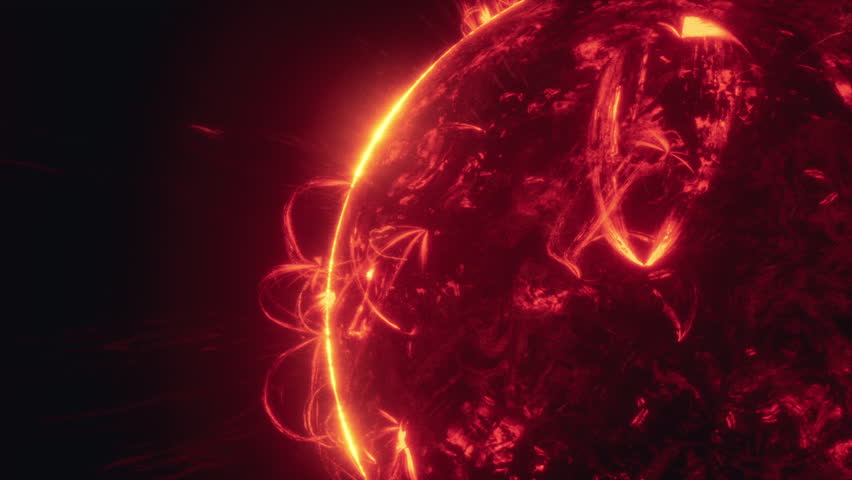 A captivating display of solar activity featuring intense solar flares and prominences erupting from the surface of the sun.