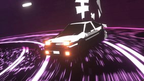 Dynamic Retro Car VJ Loop drifting in neon lit tunnel, showcasing speed and motion with vibrant purple and white colors. scene captures thrill of racing and urban culture. - Powered by Shutterstock - Get 15% off with code: PIKWIZARD15