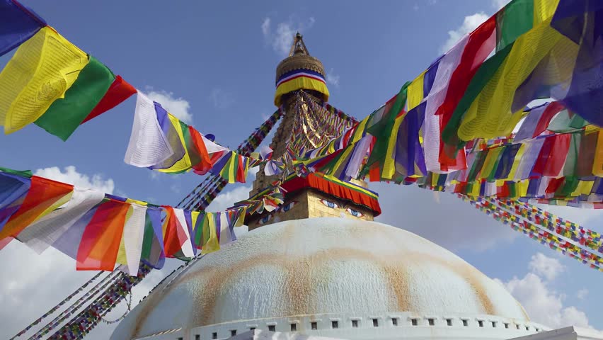 Beautiful sky at the famous Boudha Stupa temple in Boudanath, Nepal