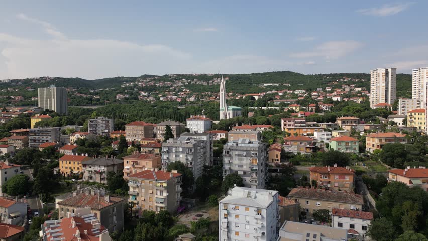  4k drone footage of Rijeka city of Croatia. Video shows architecture marvels in rijeka city and  also islamic centre of Rijeka