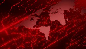 Digital world map with glowing red network connections on a dark background. Futuristic technology concept for global communication and data transfer. Abstract 3D rendering with copy space - Powered by Shutterstock - Get 15% off with code: PIKWIZARD15