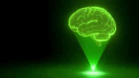 Holographic projection of a human brain in glowing green light on a dark background. Futuristic digital concept for artificial intelligence and technology. - Powered by Shutterstock - Get 15% off with code: PIKWIZARD15