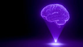 Holographic projection of a human brain in glowing purple light on a dark background. Futuristic digital concept for artificial intelligence and technology - Powered by Shutterstock - Get 15% off with code: PIKWIZARD15