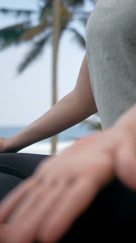 Fitness Woman Meditating in Relaxing Green Nature of Yoga Retreat. Beautiful Lifestyle of Coach Exercising Healthy Body and Mind at Yogi Training. Sport Leisure and Female Health of Alone Young Person