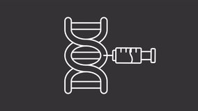 Genetic modification white line animation. Molecular biology animated icon. Moving syringe, rotating. Genome, dna. Isolated illustration on dark background. Transition alpha video. Motion graphic - Powered by Shutterstock - Get 15% off with code: PIKWIZARD15