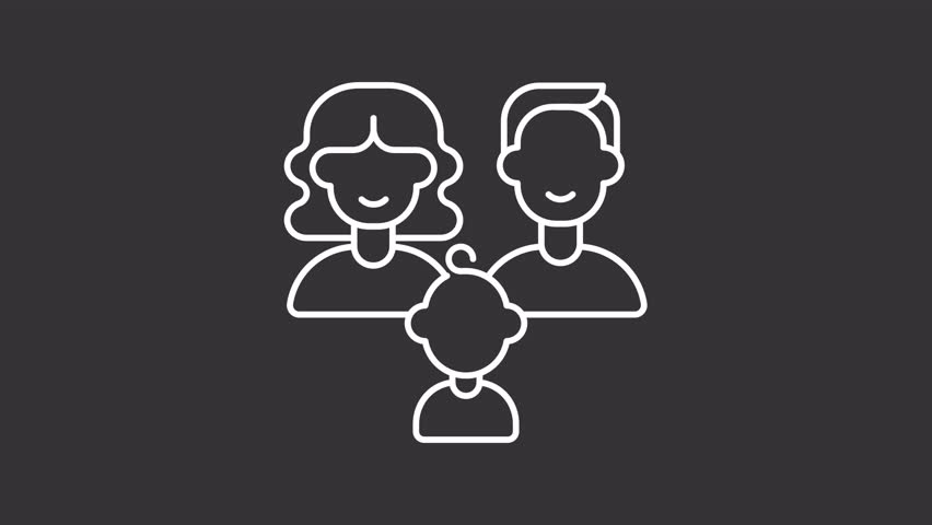 Heredity white line animation. Genetics animated icon. Shaking heads. Arrows showing up. Parents genome, child. Isolated illustration on dark background. Transition alpha video. Motion graphic - Powered by Shutterstock - Get 15% off with code: PIKWIZARD15