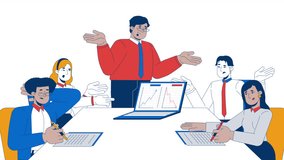 Diverse coworkers discussing downward upward graph laptop 2D characters animation. Boardroom meeting cartoon 4K video, alpha channel. Multicultural managers animated people on white background - Powered by Shutterstock - Get 15% off with code: PIKWIZARD15