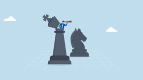 Success strategy, 4k animation of businessman leader unfolds chess king with binoculars to scan the future.  - Powered by Shutterstock - Get 15% off with code: PIKWIZARD15