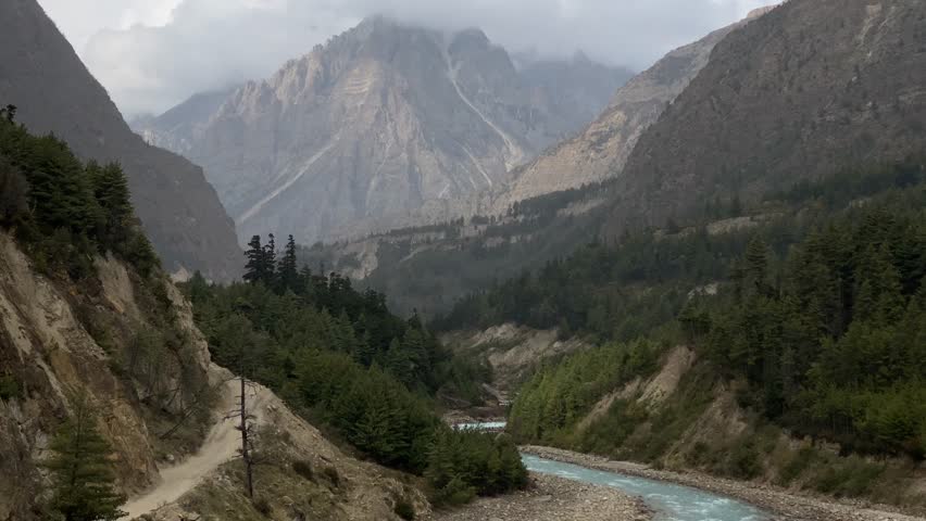 Gushing green waters of the Kali river on the way to Adi Kailash in Uttarakhand, India