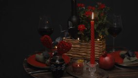 Candlelit dinner for two. Table is set for Valentine's celebration. Romantic ambiance with candlelight. - Powered by Shutterstock - Get 15% off with code: PIKWIZARD15