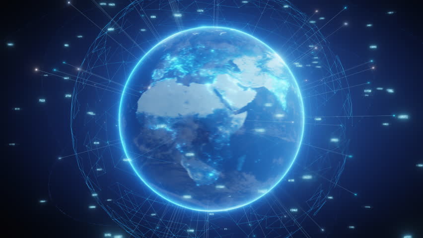 Illuminated Earth surrounded by glowing data networks, representing global connectivity, technology advancements, and digital communication,Textures from the NASA website - Powered by Shutterstock - Get 15% off with code: PIKWIZARD15