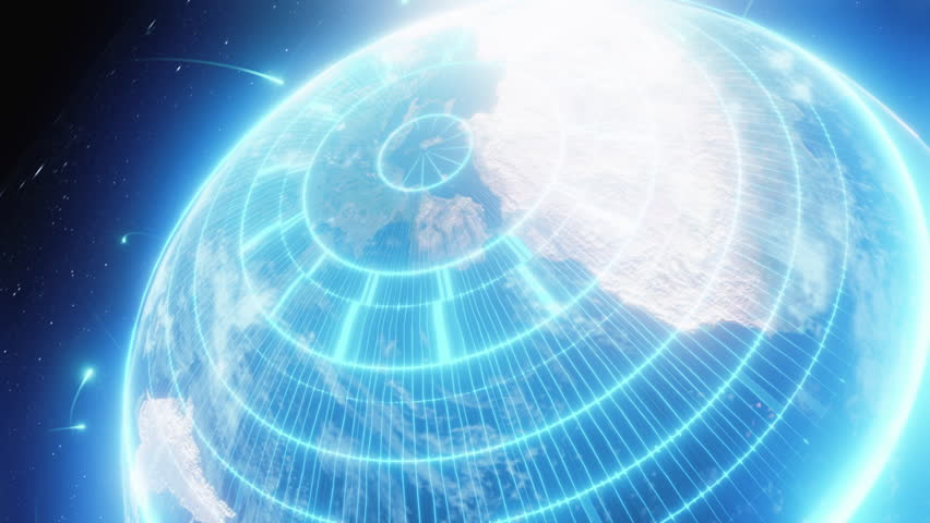 Digitally enhanced Earth with glowing connections and orbital paths, global networking, data exchange, and advanced technology,Textures from the NASA website