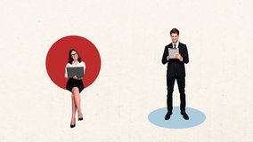 Motion art collage video of happy girl guy hold laptop ereader send message letter transfer distance correspondence app - Powered by Shutterstock - Get 15% off with code: PIKWIZARD15