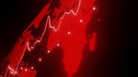 Digital red world map with glowing points and upward graph line. Abstract macro shot illustrating global financial data and economic trends. Futuristic technology background - Powered by Shutterstock - Get 15% off with code: PIKWIZARD15