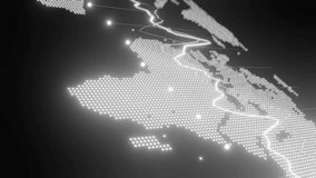 Digital white world map with glowing points and upward graph line. Abstract macro shot illustrating global financial data and economic trends. Futuristic technology background vertical - Powered by Shutterstock - Get 15% off with code: PIKWIZARD15