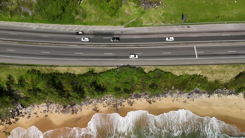 Aerial view of Ilhota Beach and BR-101 (federal highway) - Itapema, Santa Catarina, Brazil