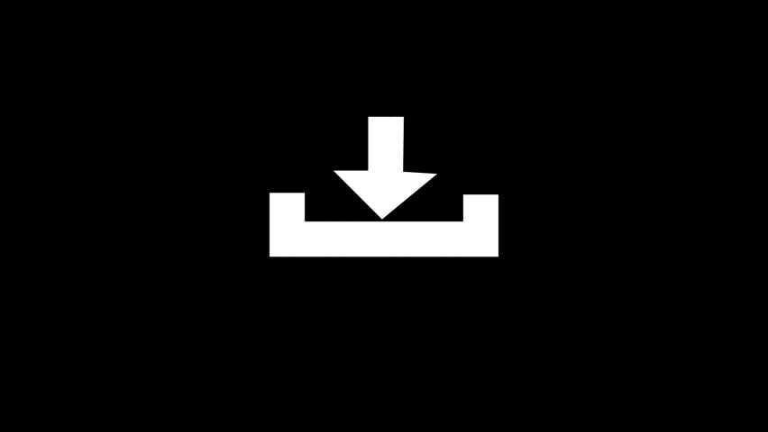 Download white color Icon animated Isolated on black Background. Arrow move in to line and download flat icon. light sundown, Flat Animated, Icon to Improve