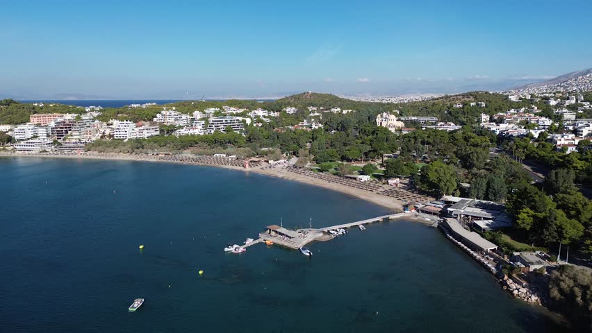 Vouliagmeni beach, Athens, Greece. Drone footage 
