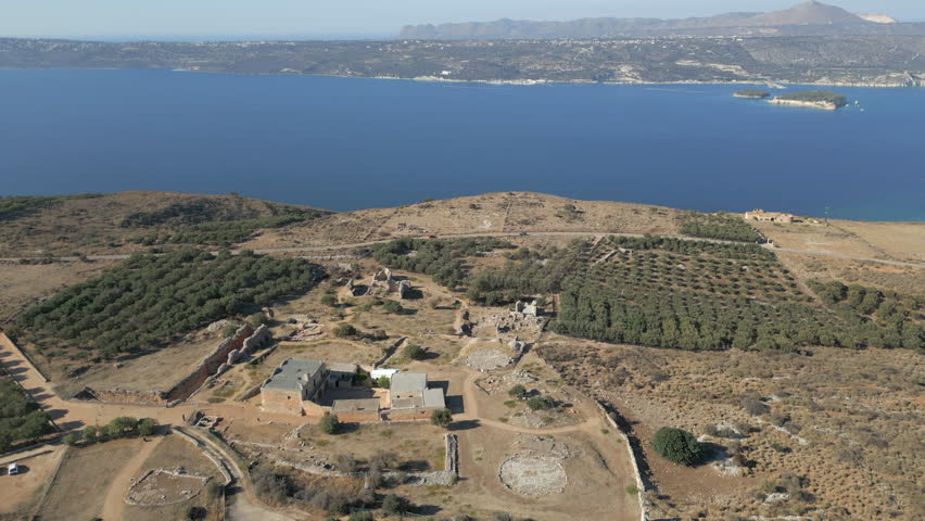 Aptera Ancient Greek Ruins On The Island Of Crete Drone Track Back 4K 60FPS