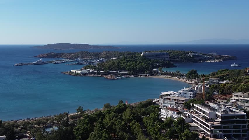 Vouliagmeni peninsula, Athens, Attica, Greece. Drone footage 
