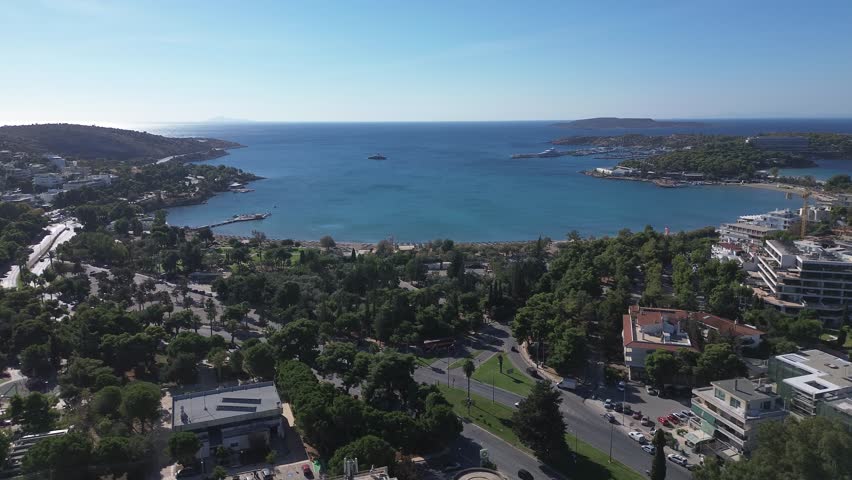 Vouliagmeni Bay, Athens, Attica, Greece. Drone footage 
