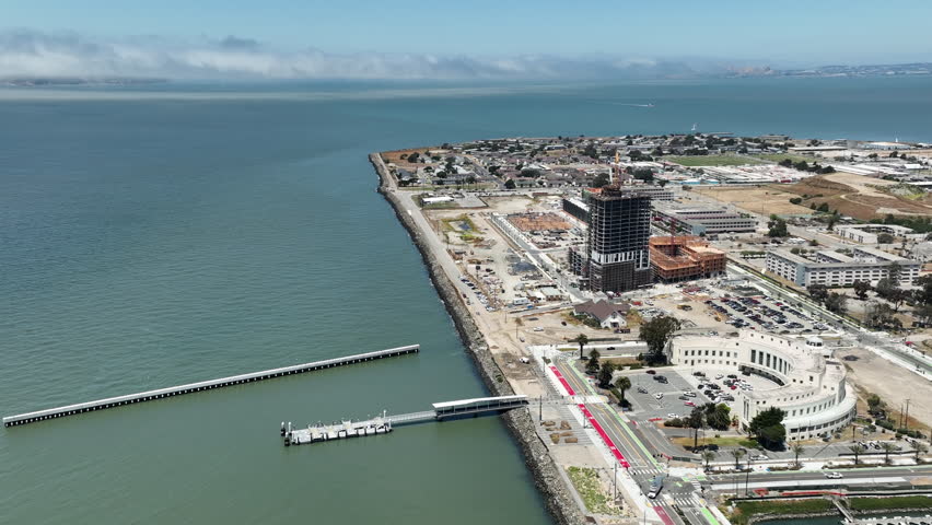 San Francisco Bay and Treasure Island Aerial Shot Forward Descend California USA