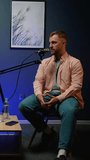 Focused podcast host delivering insights and stories during a live radio broadcast - Powered by Shutterstock - Get 15% off with code: PIKWIZARD15