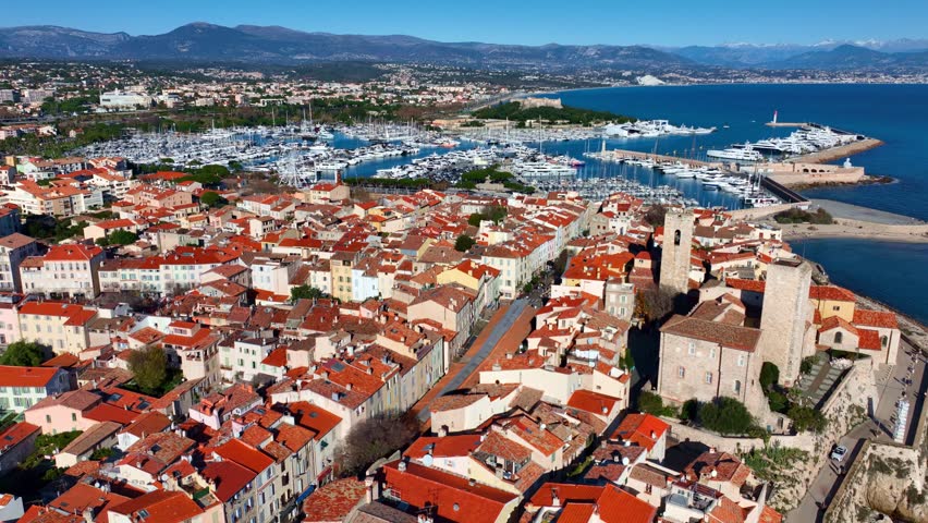 Antibes is a famous holiday destination in French Riviera, France, Antibes old town aerial view, Antibes resort by Mediterranean Sea in France, travel in Cote d