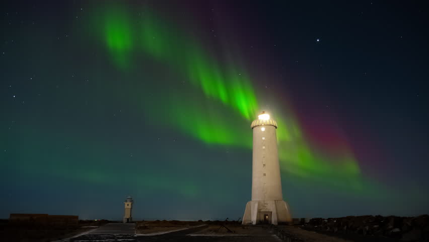 Aurora Borealis, Northern Lights in Iceland, Real Night Sky with Stars Time Lapse, Astronomical Phenomenon, Solar Wind, Earth Electromagnetic Field, Wonders of Nature in Winter Night Sky in the North