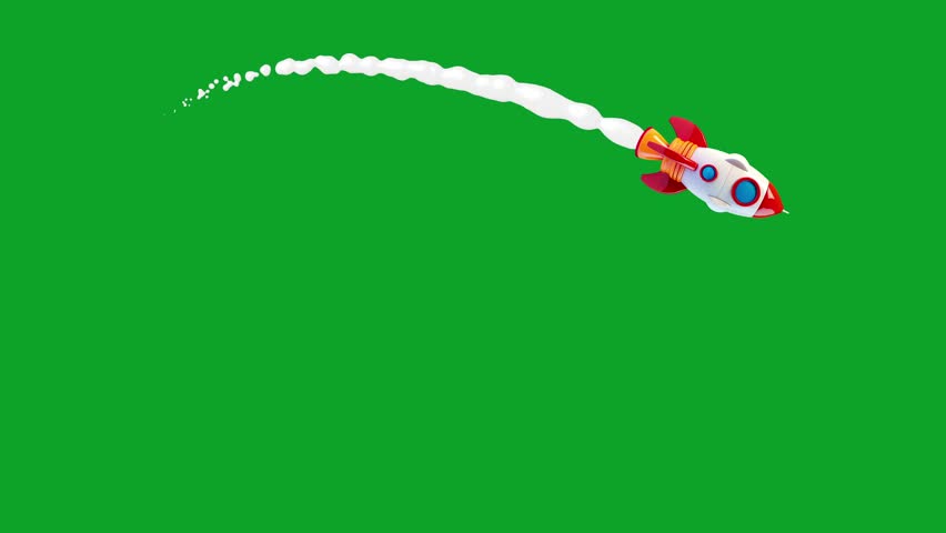 Spaceship floating in the air on a green background.