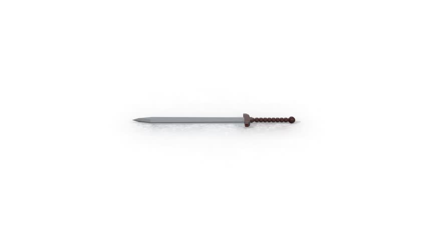 3D Stylized Sword on a White Reflective Floor. Sword with a Wooden Handle. 4K